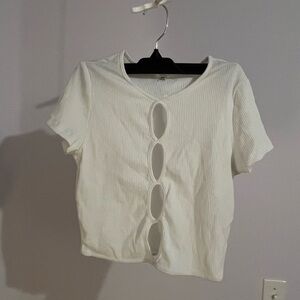 White Ribbed Cut-Out Top